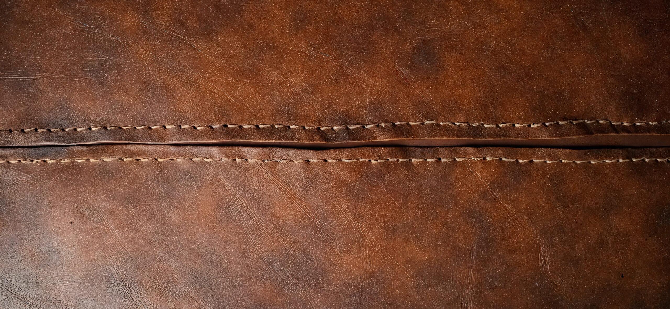 Close-up of stitched brown vegetable tanned leather