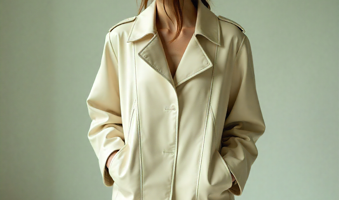 Model wearing a light cream leather jacket